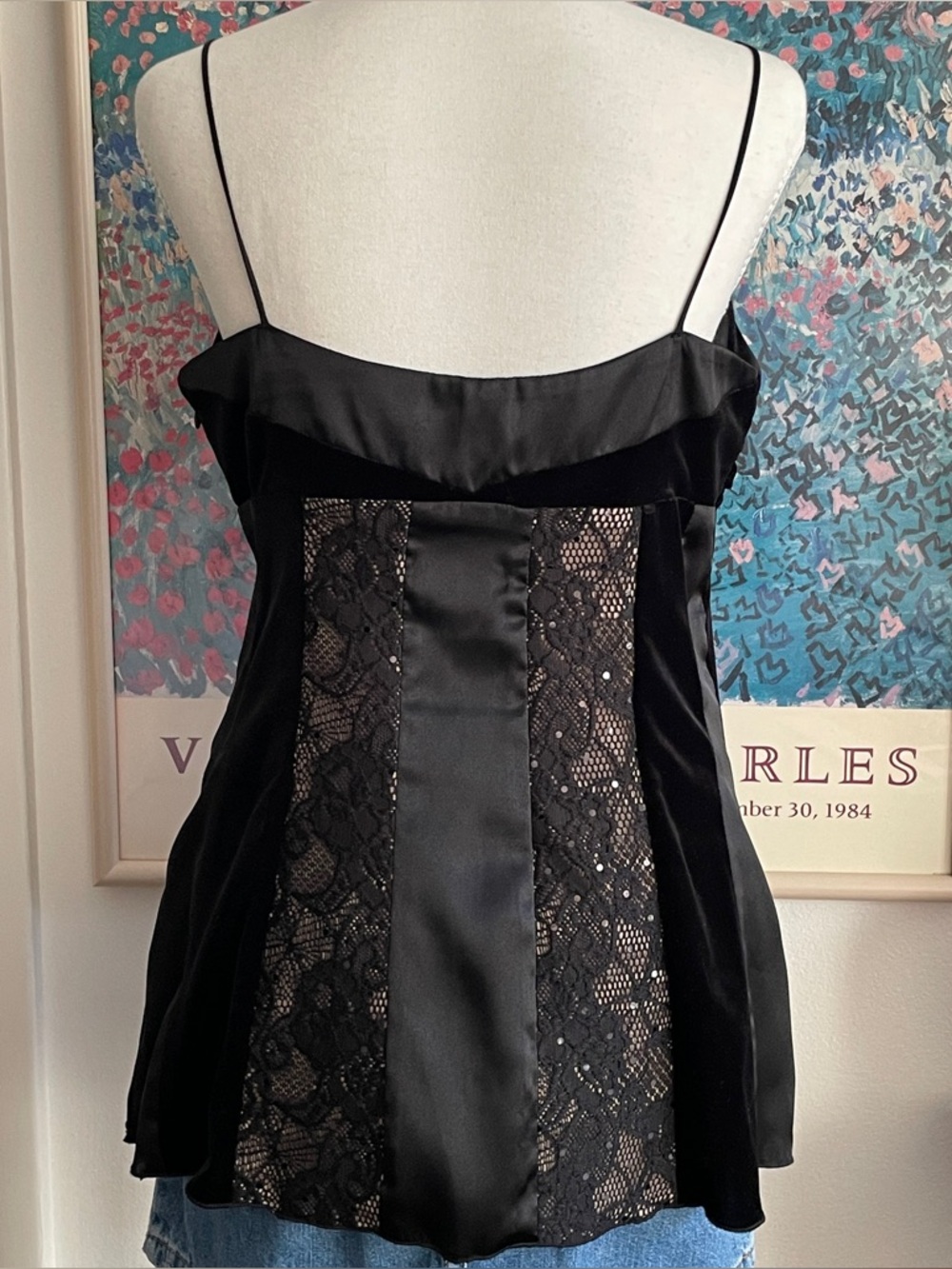 Vintage Caché Bustier Top L Black Velvet Lace Burnout Whimsigoth Vamp 90s Y2K - Picture 10 of 12